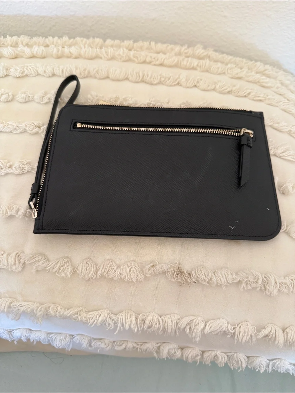 kate spade New York Black Saffiano Wristlet Clutch with Gold Logo